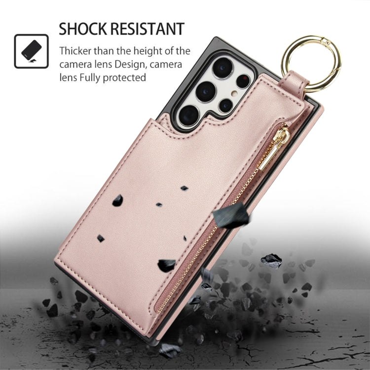 For Samsung Galaxy S22 Ultra 5G RFlD Anti-theft Double Buckle Ring Zipper Card Phone Case