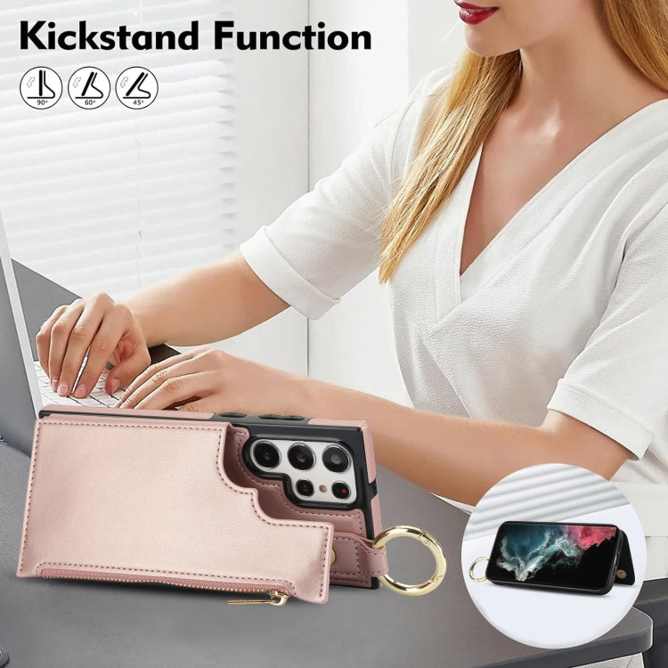 For Samsung Galaxy S22 Ultra 5G RFlD Anti-theft Double Buckle Ring Zipper Card Phone Case