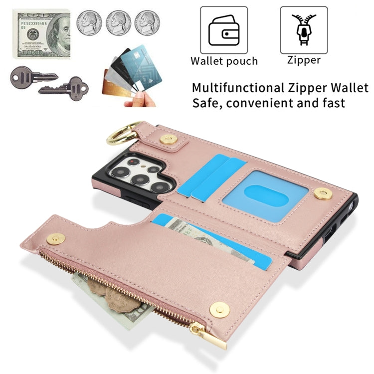 For Samsung Galaxy S22 Ultra 5G RFlD Anti-theft Double Buckle Ring Zipper Card Phone Case