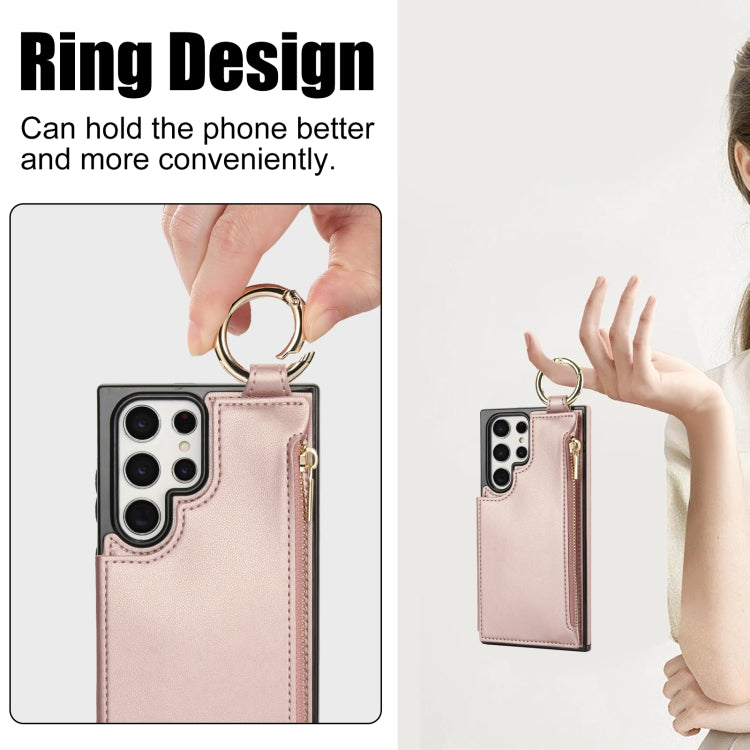 For Samsung Galaxy S22 Ultra 5G RFlD Anti-theft Double Buckle Ring Zipper Card Phone Case