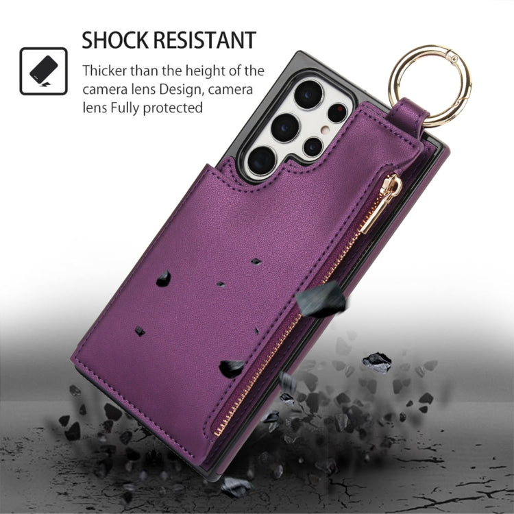For Samsung Galaxy S22 Ultra 5G RFlD Anti-theft Double Buckle Ring Zipper Card Phone Case