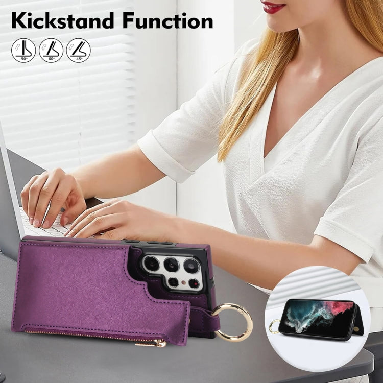 For Samsung Galaxy S22 Ultra 5G RFlD Anti-theft Double Buckle Ring Zipper Card Phone Case