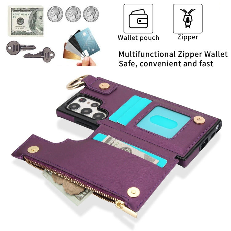 For Samsung Galaxy S22 Ultra 5G RFlD Anti-theft Double Buckle Ring Zipper Card Phone Case