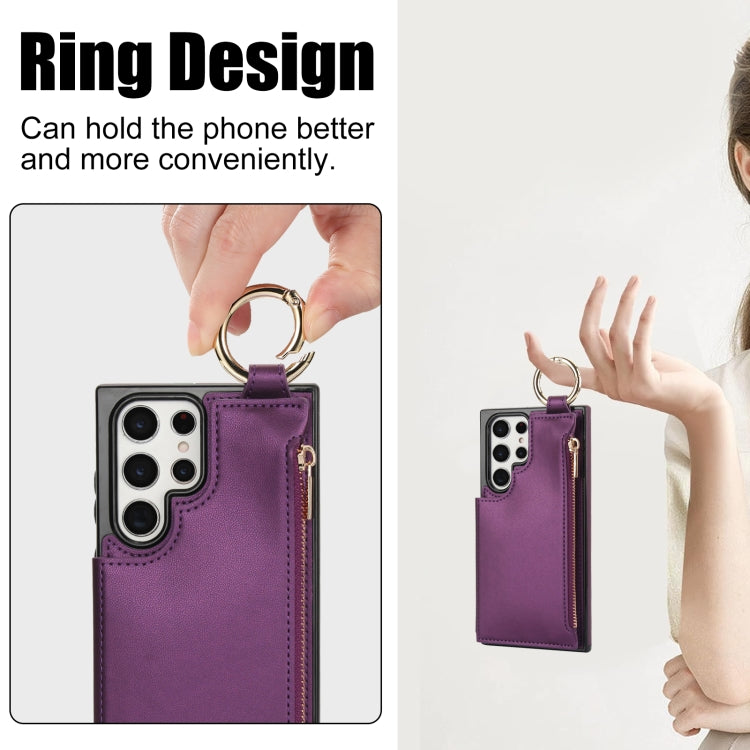 For Samsung Galaxy S22 Ultra 5G RFlD Anti-theft Double Buckle Ring Zipper Card Phone Case