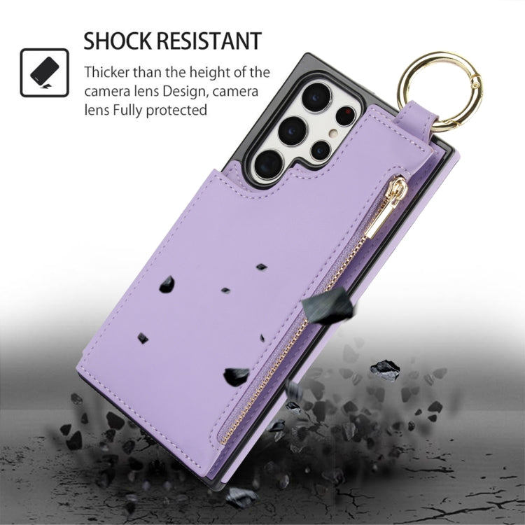 For Samsung Galaxy S22 Ultra 5G RFlD Anti-theft Double Buckle Ring Zipper Card Phone Case