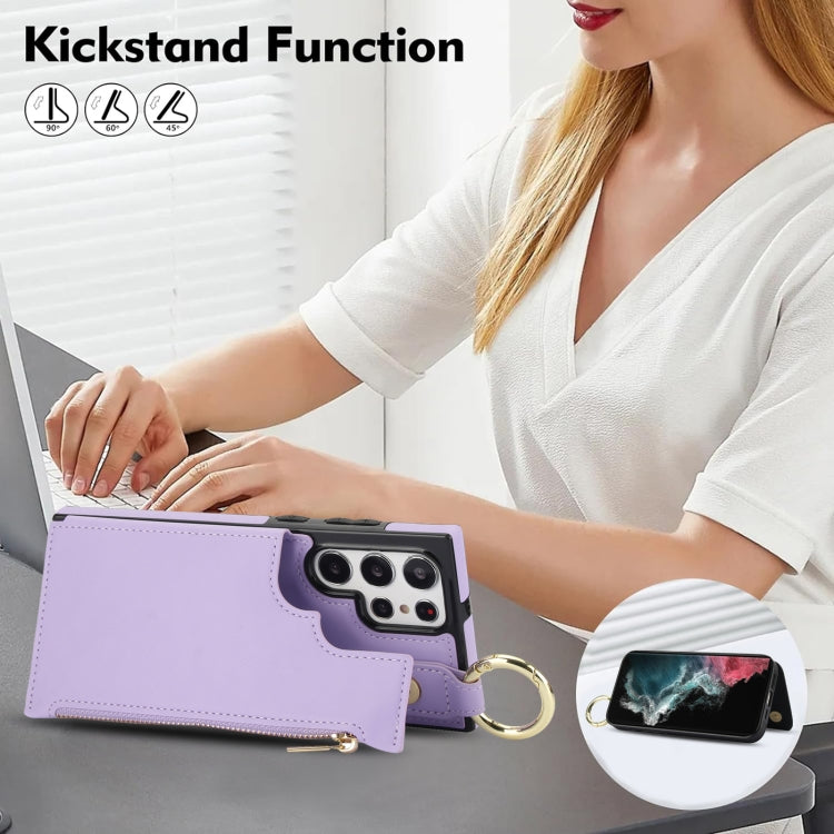 For Samsung Galaxy S22 Ultra 5G RFlD Anti-theft Double Buckle Ring Zipper Card Phone Case