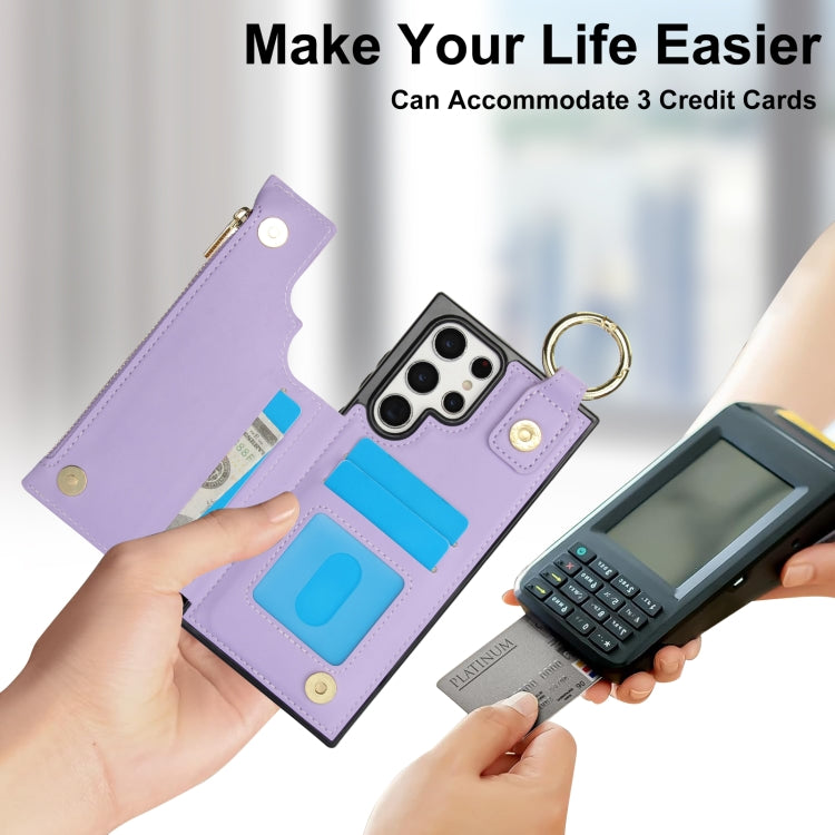 For Samsung Galaxy S22 Ultra 5G RFlD Anti-theft Double Buckle Ring Zipper Card Phone Case