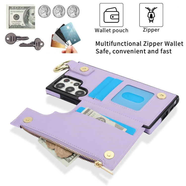 For Samsung Galaxy S22 Ultra 5G RFlD Anti-theft Double Buckle Ring Zipper Card Phone Case