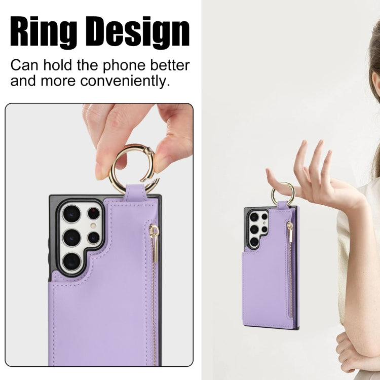For Samsung Galaxy S22 Ultra 5G RFlD Anti-theft Double Buckle Ring Zipper Card Phone Case