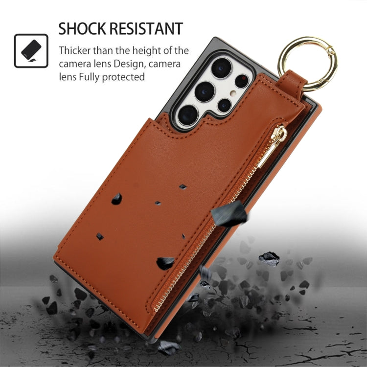For Samsung Galaxy S22 Ultra 5G RFlD Anti-theft Double Buckle Ring Zipper Card Phone Case