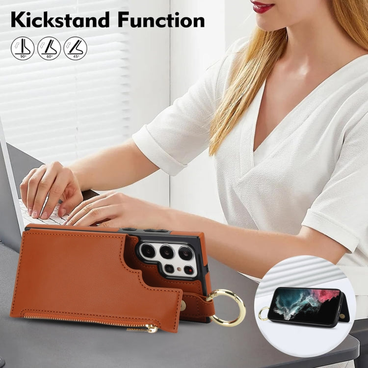 For Samsung Galaxy S22 Ultra 5G RFlD Anti-theft Double Buckle Ring Zipper Card Phone Case