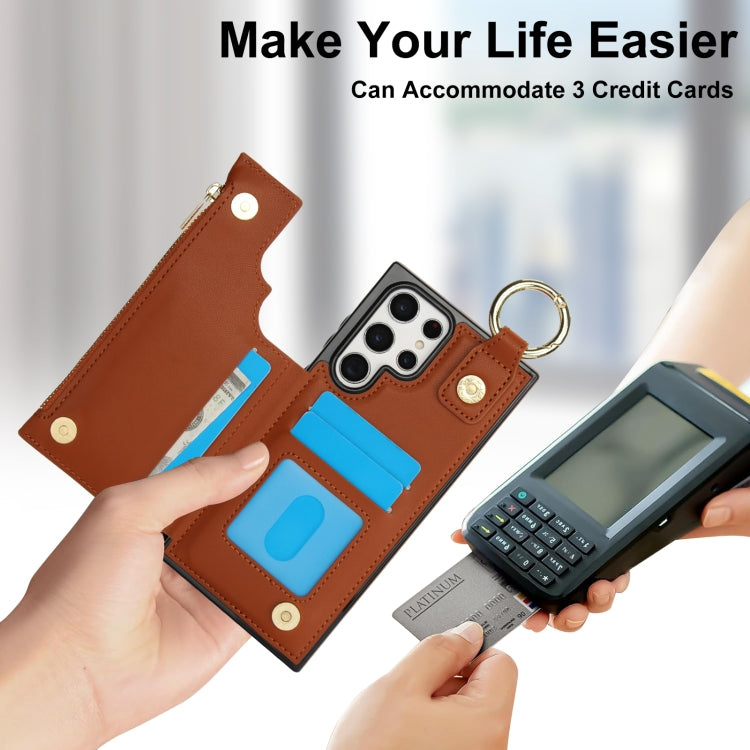 For Samsung Galaxy S22 Ultra 5G RFlD Anti-theft Double Buckle Ring Zipper Card Phone Case