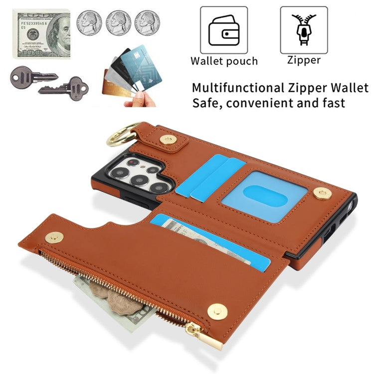 For Samsung Galaxy S22 Ultra 5G RFlD Anti-theft Double Buckle Ring Zipper Card Phone Case