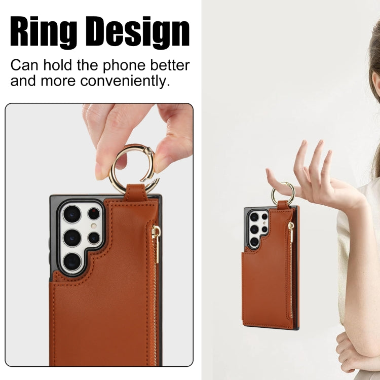For Samsung Galaxy S22 Ultra 5G RFlD Anti-theft Double Buckle Ring Zipper Card Phone Case