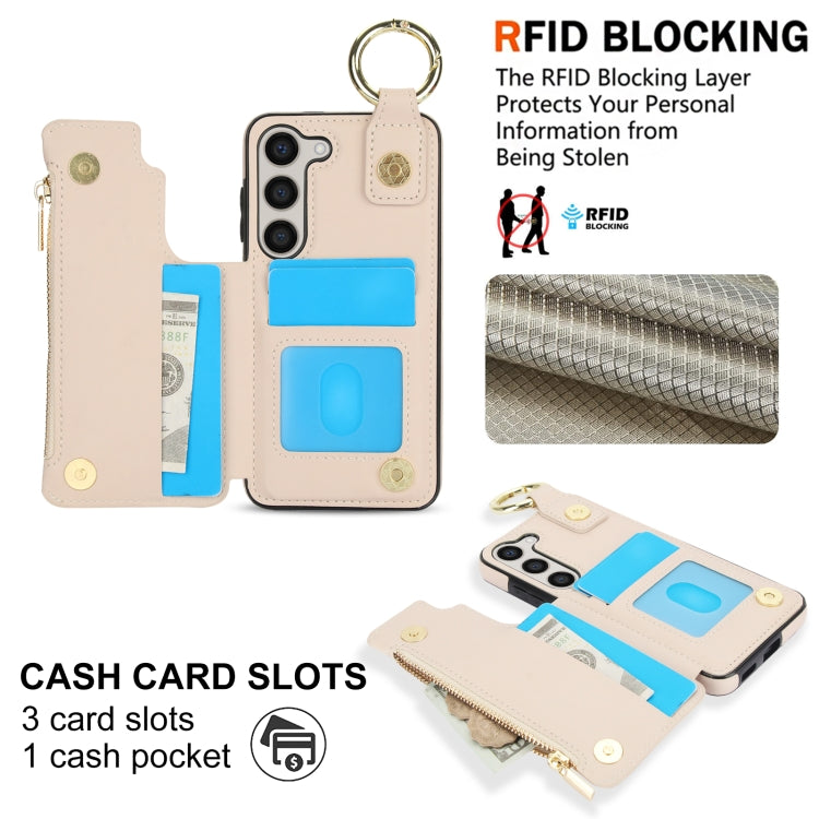 For Samsung Galaxy S23 5G RFlD Anti-theft Double Buckle Ring Zipper Card Phone Case