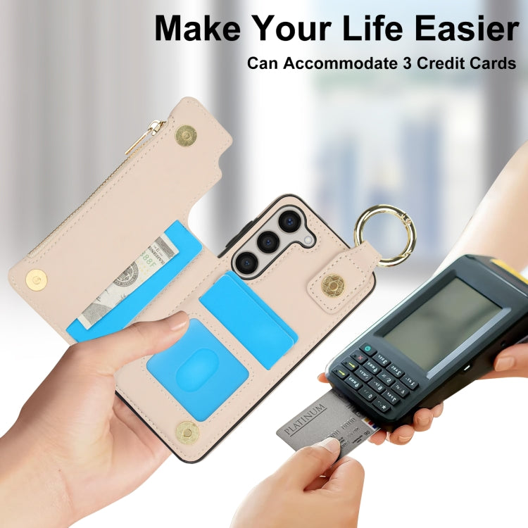 For Samsung Galaxy S23 5G RFlD Anti-theft Double Buckle Ring Zipper Card Phone Case