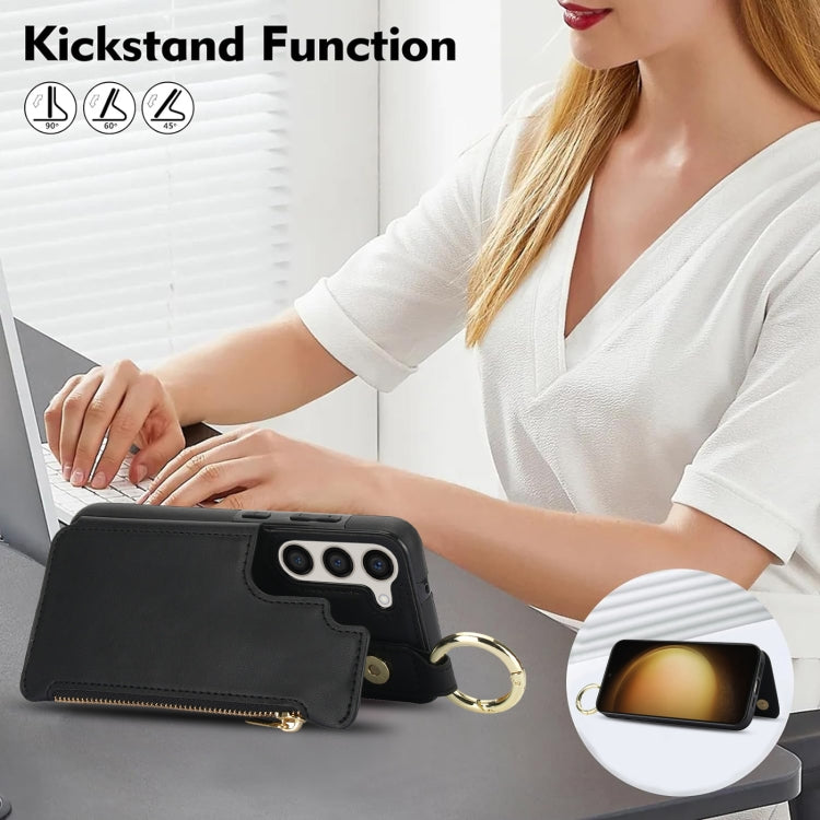 For Samsung Galaxy S23 5G RFlD Anti-theft Double Buckle Ring Zipper Card Phone Case