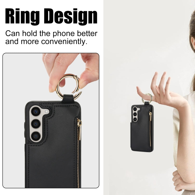 For Samsung Galaxy S23 5G RFlD Anti-theft Double Buckle Ring Zipper Card Phone Case