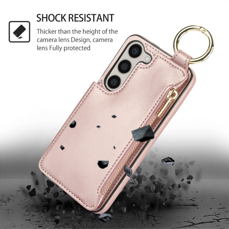 For Samsung Galaxy S23 5G RFlD Anti-theft Double Buckle Ring Zipper Card Phone Case