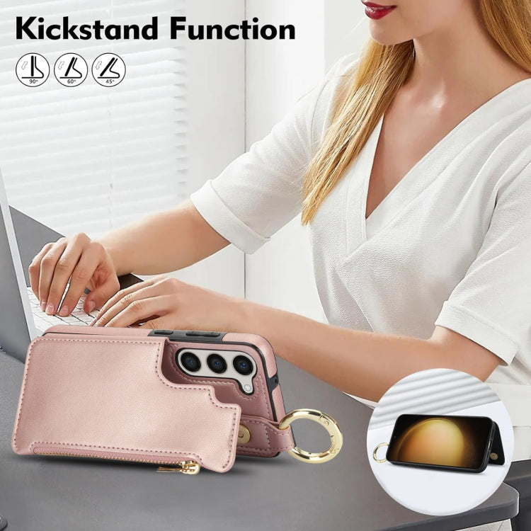 For Samsung Galaxy S23 5G RFlD Anti-theft Double Buckle Ring Zipper Card Phone Case