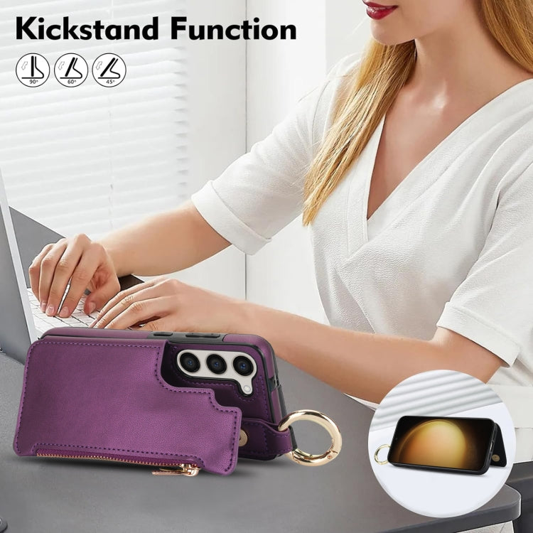 For Samsung Galaxy S23 5G RFlD Anti-theft Double Buckle Ring Zipper Card Phone Case