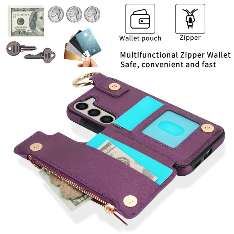 For Samsung Galaxy S23 5G RFlD Anti-theft Double Buckle Ring Zipper Card Phone Case