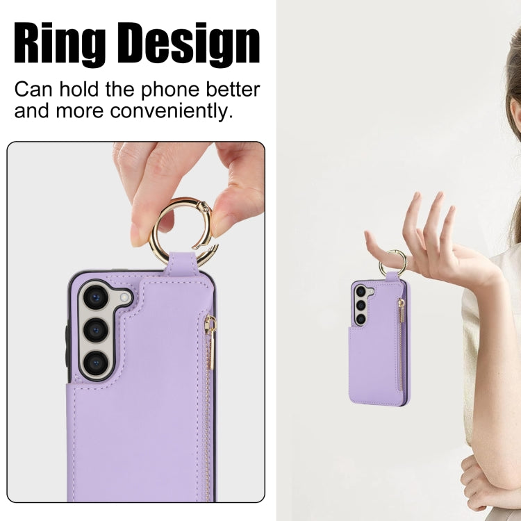 For Samsung Galaxy S23 5G RFlD Anti-theft Double Buckle Ring Zipper Card Phone Case