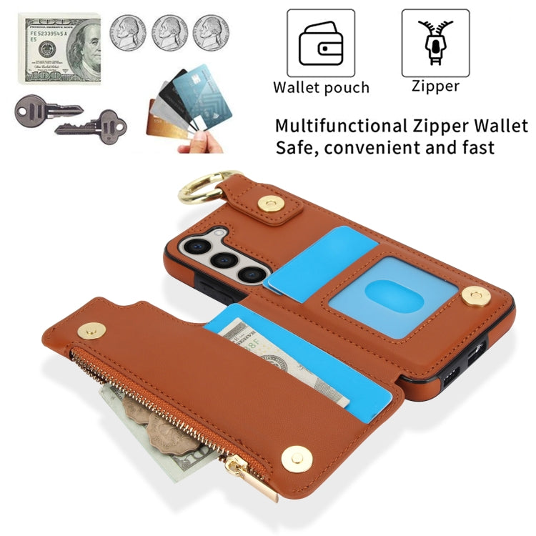 For Samsung Galaxy S23 5G RFlD Anti-theft Double Buckle Ring Zipper Card Phone Case