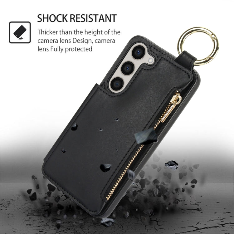 For Samsung Galaxy S23+ 5G RFlD Anti-theft Double Buckle Ring Zipper Card Phone Case