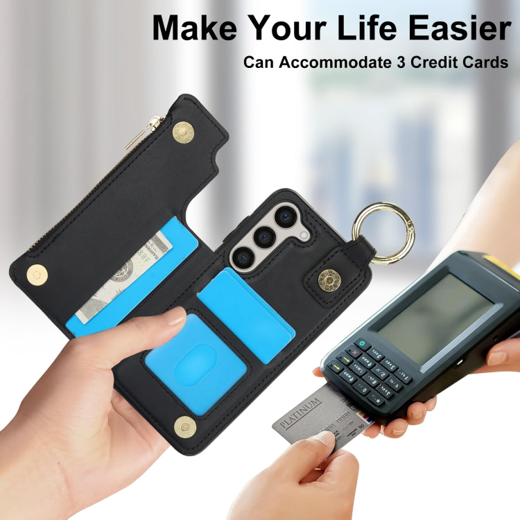 For Samsung Galaxy S23+ 5G RFlD Anti-theft Double Buckle Ring Zipper Card Phone Case
