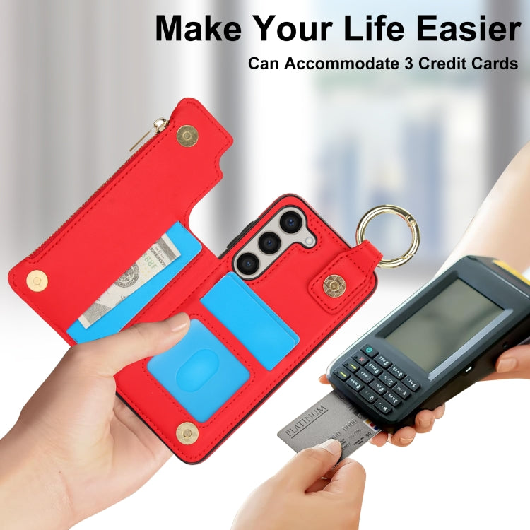 For Samsung Galaxy S23+ 5G RFlD Anti-theft Double Buckle Ring Zipper Card Phone Case