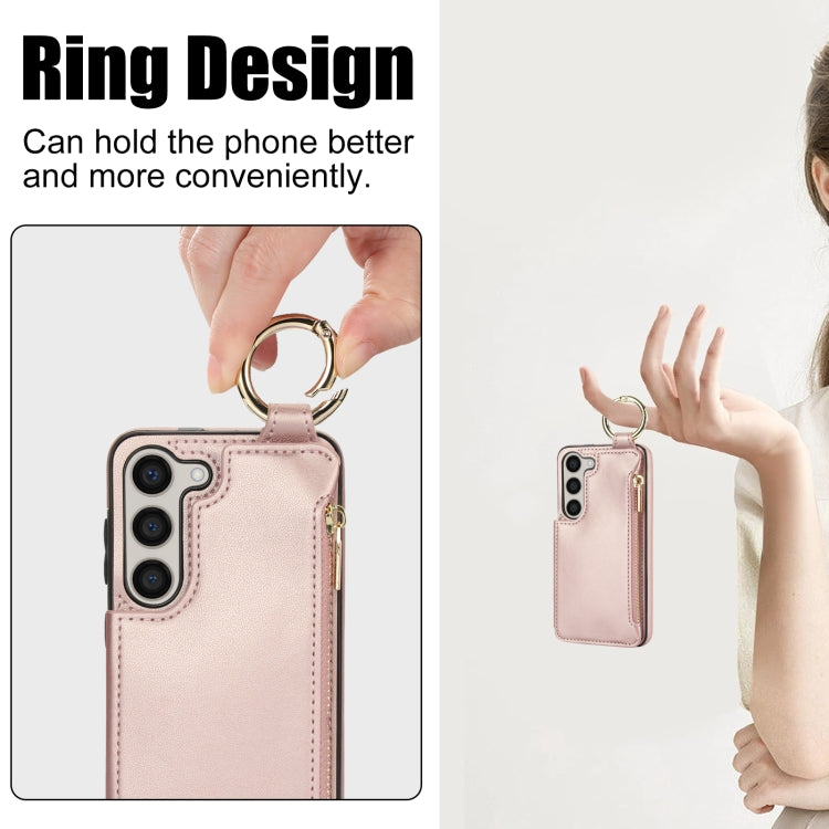 For Samsung Galaxy S23+ 5G RFlD Anti-theft Double Buckle Ring Zipper Card Phone Case