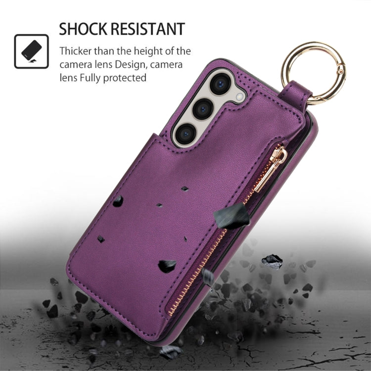 For Samsung Galaxy S23+ 5G RFlD Anti-theft Double Buckle Ring Zipper Card Phone Case