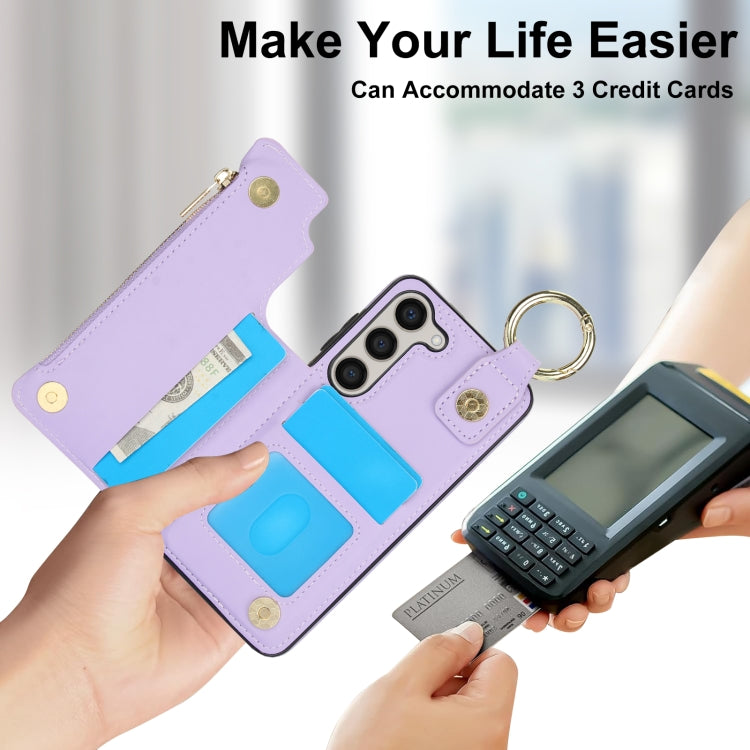 For Samsung Galaxy S23+ 5G RFlD Anti-theft Double Buckle Ring Zipper Card Phone Case