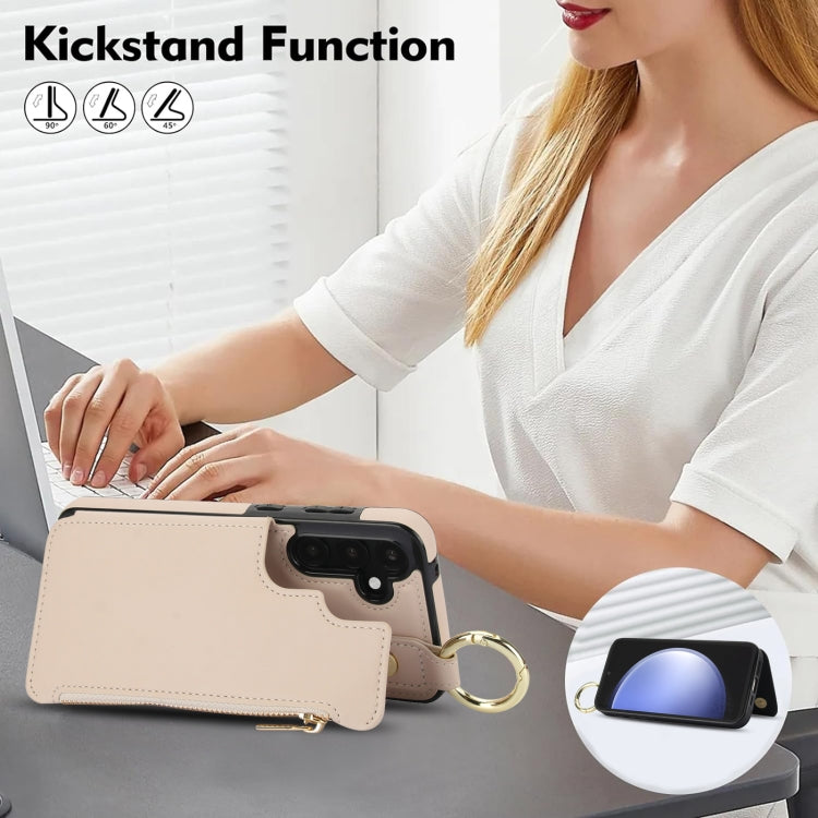 For Samsung Galaxy S23 FE 5G RFlD Anti-theft Double Buckle Ring Zipper Card Phone Case