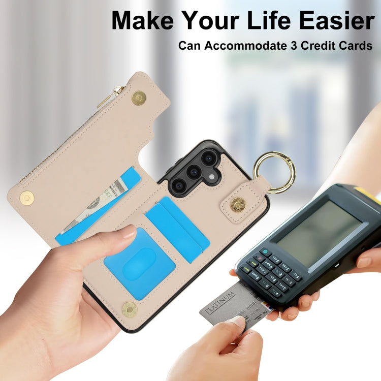 For Samsung Galaxy S23 FE 5G RFlD Anti-theft Double Buckle Ring Zipper Card Phone Case