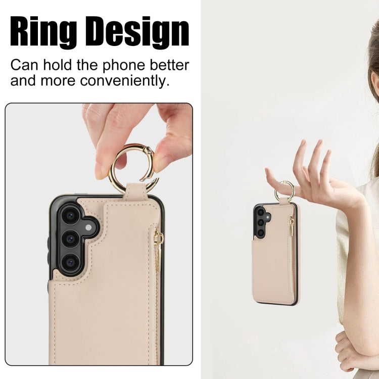 For Samsung Galaxy S23 FE 5G RFlD Anti-theft Double Buckle Ring Zipper Card Phone Case