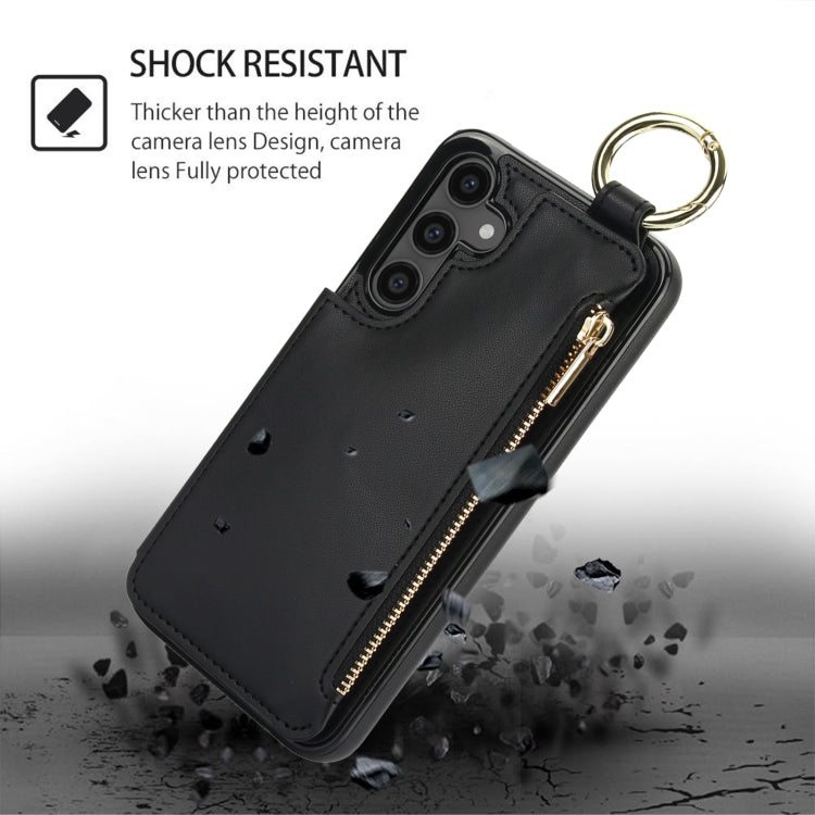 For Samsung Galaxy S23 FE 5G RFlD Anti-theft Double Buckle Ring Zipper Card Phone Case