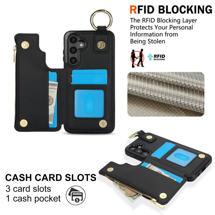 For Samsung Galaxy S23 FE 5G RFlD Anti-theft Double Buckle Ring Zipper Card Phone Case