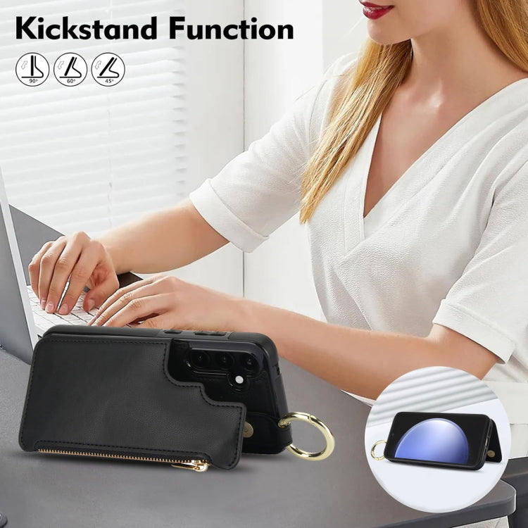 For Samsung Galaxy S23 FE 5G RFlD Anti-theft Double Buckle Ring Zipper Card Phone Case