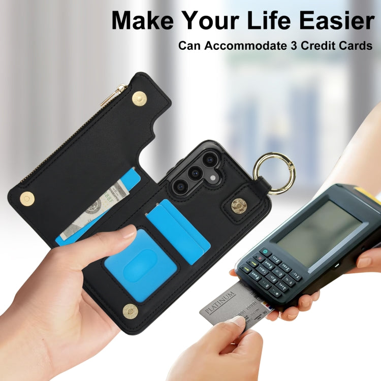 For Samsung Galaxy S23 FE 5G RFlD Anti-theft Double Buckle Ring Zipper Card Phone Case