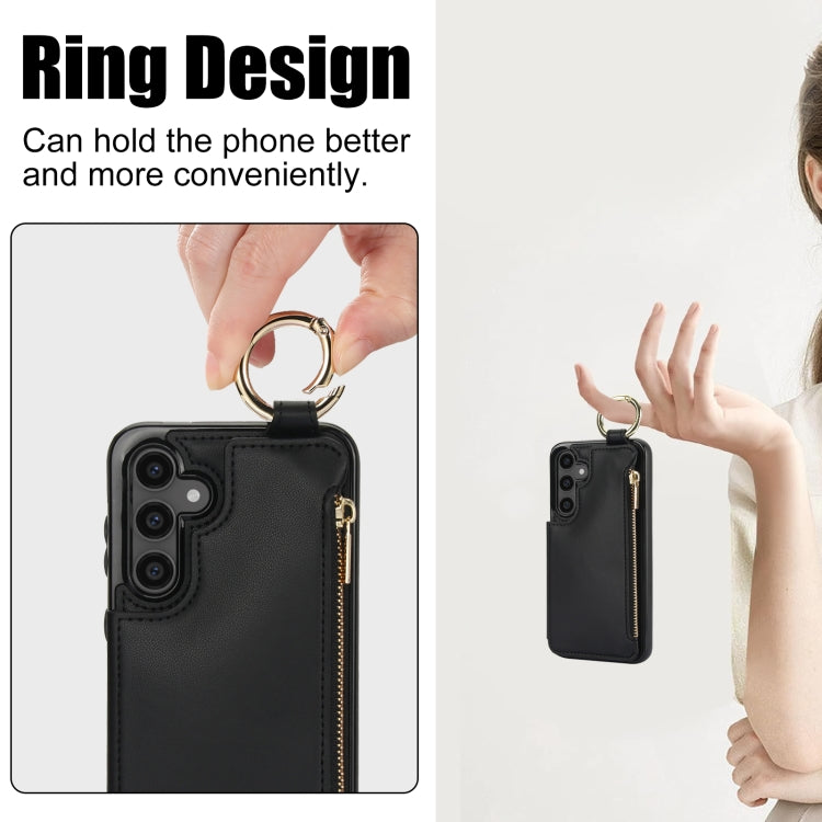 For Samsung Galaxy S23 FE 5G RFlD Anti-theft Double Buckle Ring Zipper Card Phone Case