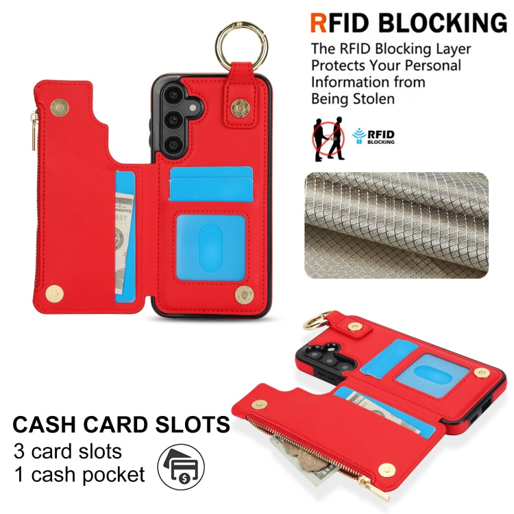 For Samsung Galaxy S23 FE 5G RFlD Anti-theft Double Buckle Ring Zipper Card Phone Case
