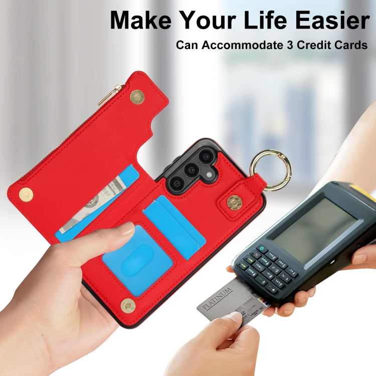 For Samsung Galaxy S23 FE 5G RFlD Anti-theft Double Buckle Ring Zipper Card Phone Case