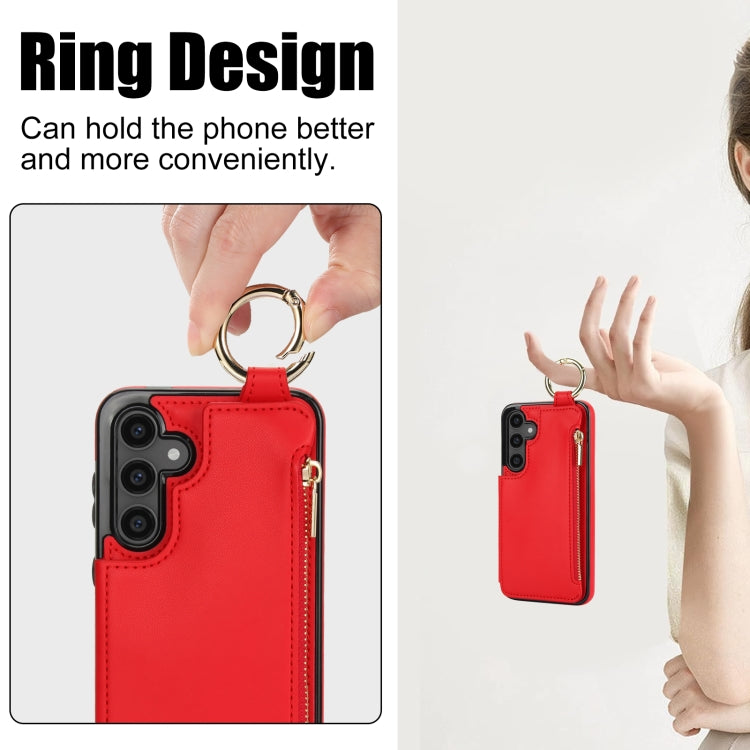 For Samsung Galaxy S23 FE 5G RFlD Anti-theft Double Buckle Ring Zipper Card Phone Case