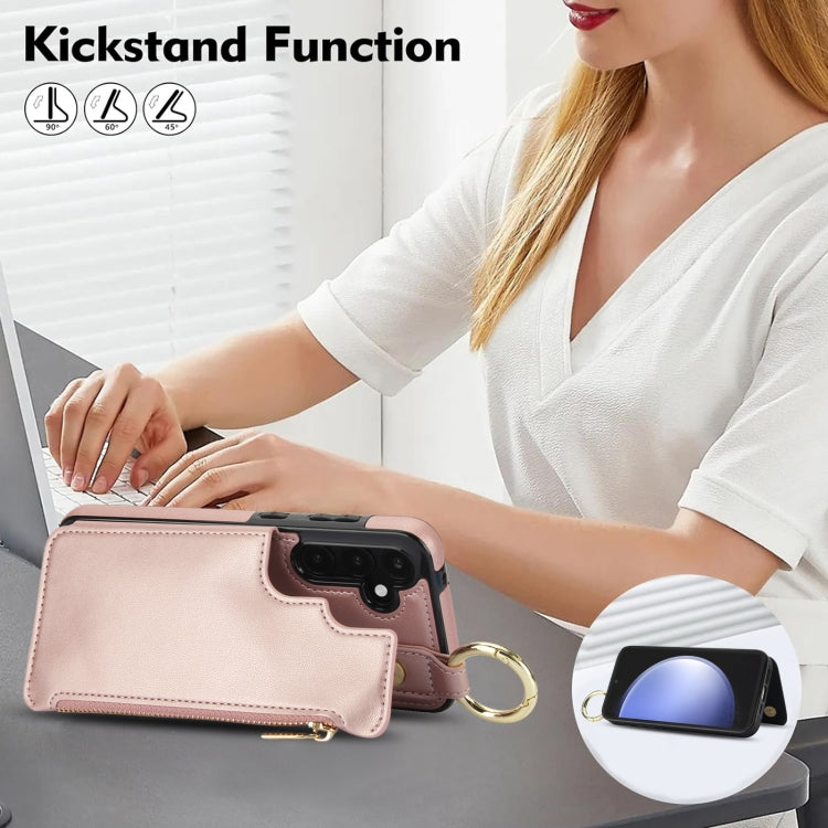 For Samsung Galaxy S23 FE 5G RFlD Anti-theft Double Buckle Ring Zipper Card Phone Case