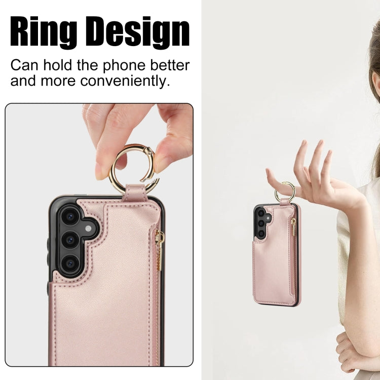 For Samsung Galaxy S23 FE 5G RFlD Anti-theft Double Buckle Ring Zipper Card Phone Case