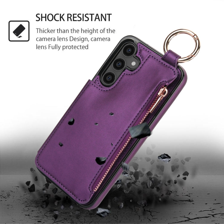 For Samsung Galaxy S23 FE 5G RFlD Anti-theft Double Buckle Ring Zipper Card Phone Case