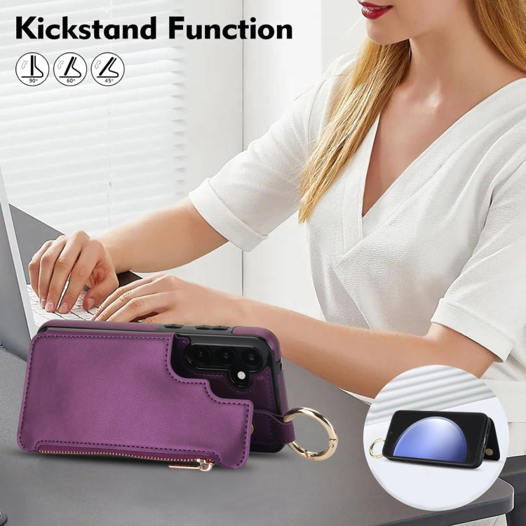 For Samsung Galaxy S23 FE 5G RFlD Anti-theft Double Buckle Ring Zipper Card Phone Case