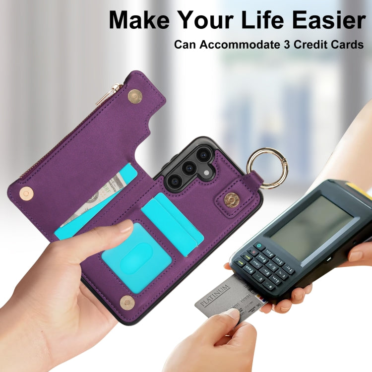 For Samsung Galaxy S23 FE 5G RFlD Anti-theft Double Buckle Ring Zipper Card Phone Case